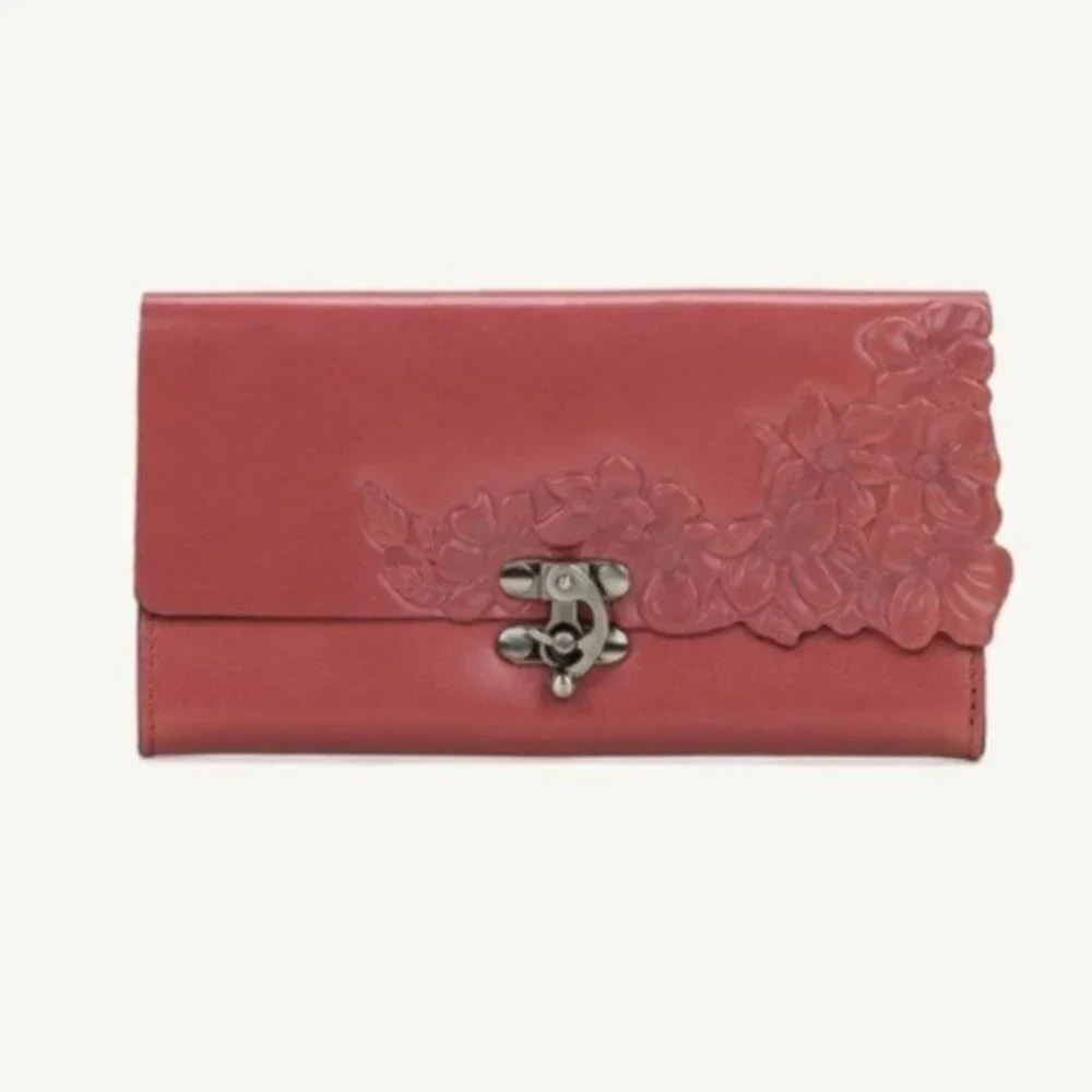 Patricia Nash Terresa Leather Wallet Hand Cut Tooled Pink